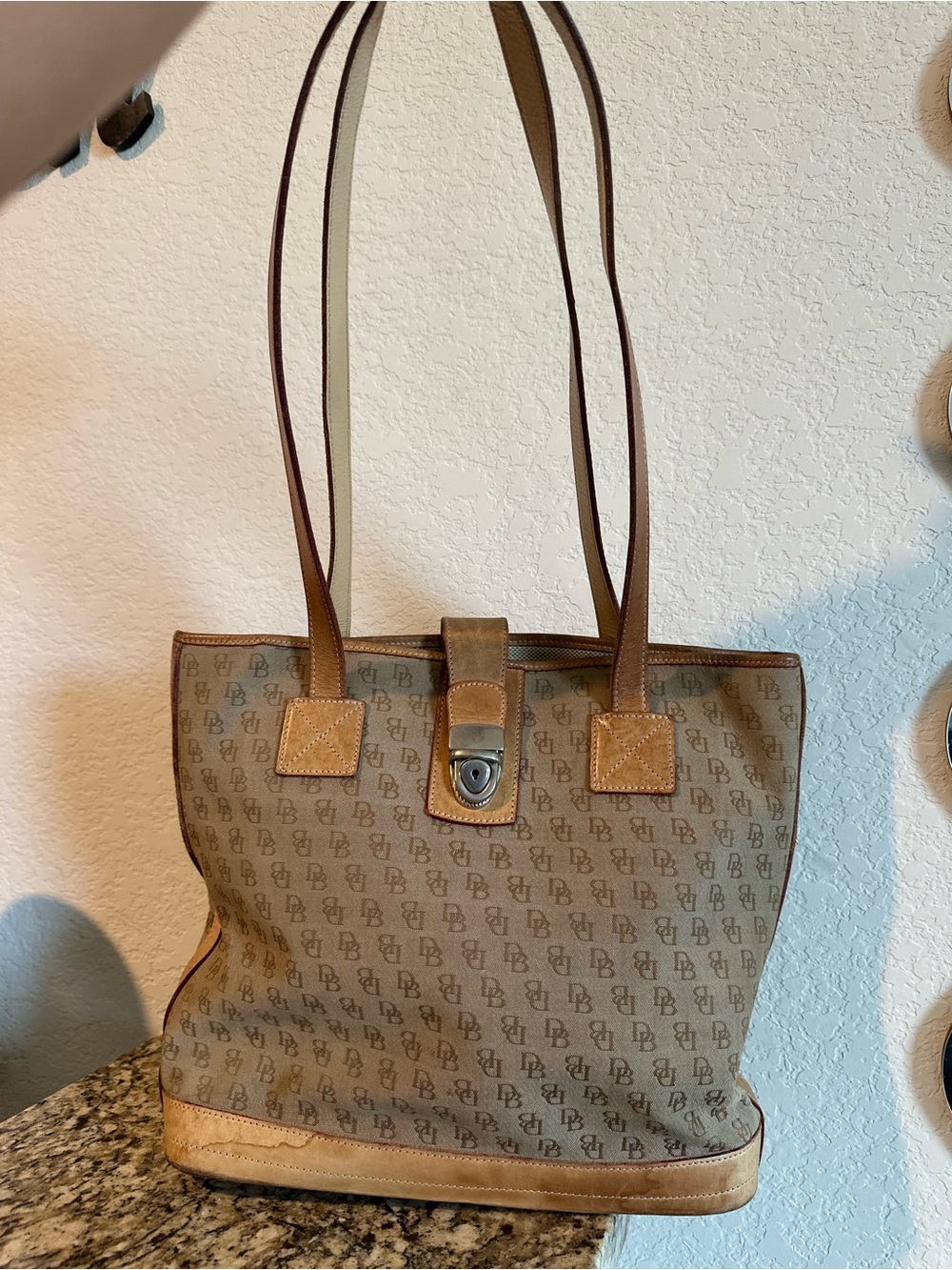 Vintage Dooney & Bourke DB Monogram Jacquard Shopping Tote Bag